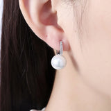 Lekani Tiny Cz Pave Pearl 925 Silver Hoop Earring