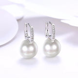 Lekani Tiny Cz Pave Pearl 925 Silver Hoop Earring
