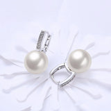 Lekani Tiny Cz Pave Pearl 925 Silver Hoop Earring