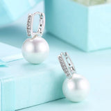 Lekani Tiny Cz Pave Pearl 925 Silver Hoop Earring