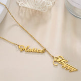 Lemegeton Double Names Necklace Letter Nameplate Tassel Jewelry