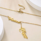 Lemegeton Double Names Necklace Letter Nameplate Tassel Jewelry