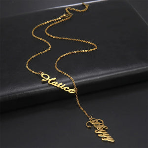Lemegeton Double Names Necklace Letter Nameplate Tassel Jewelry