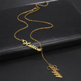 Lemegeton Double Names Necklace Letter Nameplate Tassel Jewelry