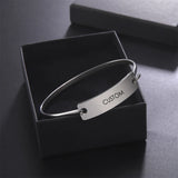 Lemegeton Engraved Name Date ID Cuff Bangle Stainless Steel Jewelry