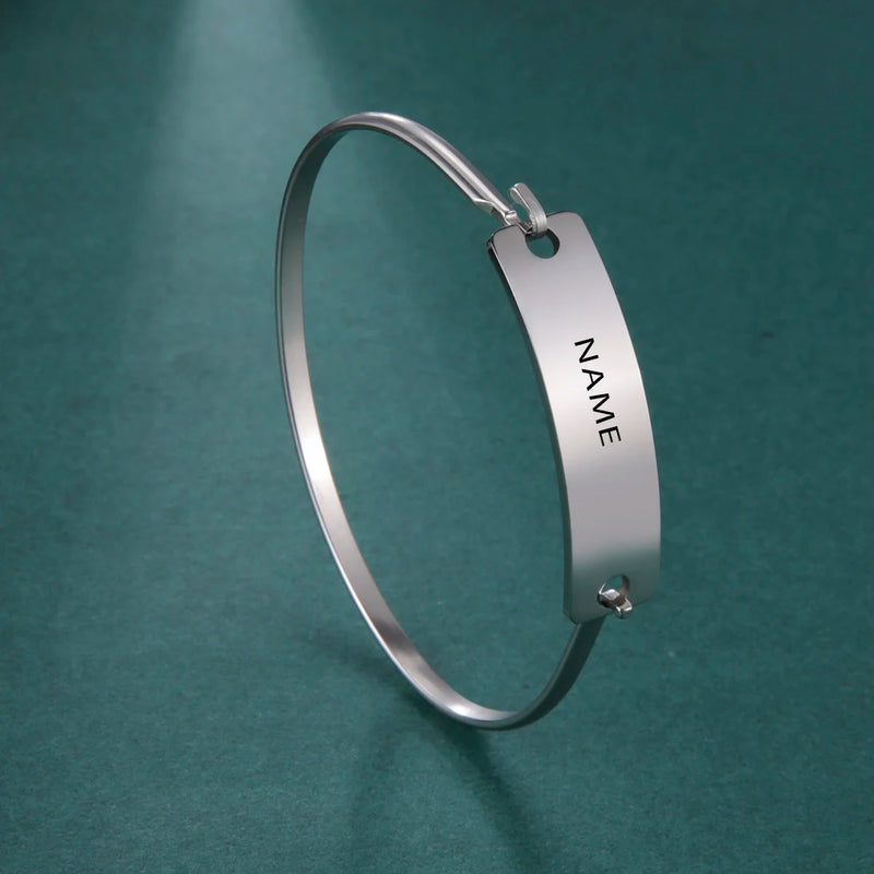 Lemegeton Name Bracelet Engraved Date Cuff Bangle Stainless Steel Jewelry