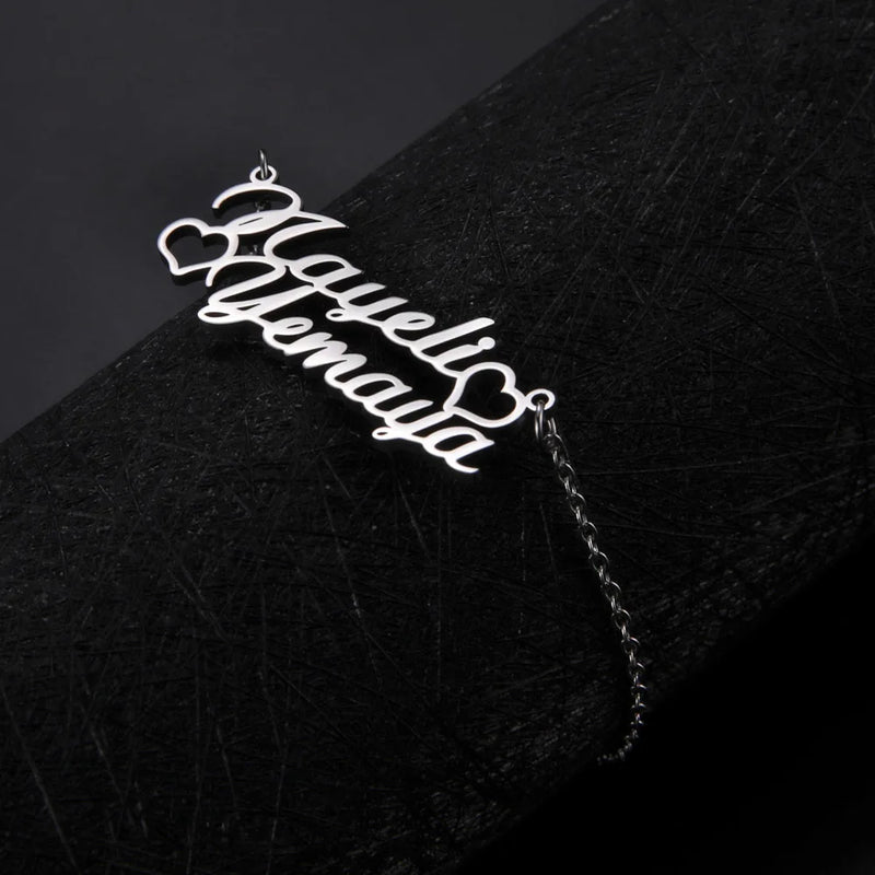 Lemegeton Two Name Bracelet Personalized Stainless Steel Charm Bracelet