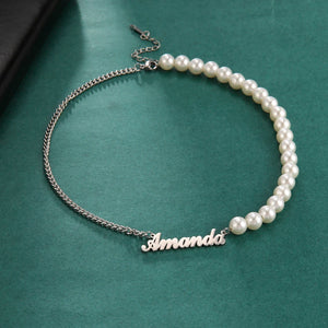 Lemegeton Pearl Necklace Personalized Name Choker Chain Jewelry