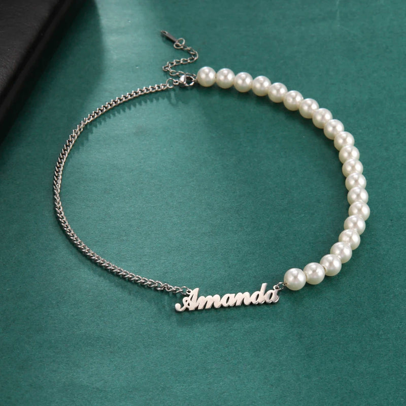 Lemegeton Pearl Necklace Personalized Name Choker Chain Jewelry