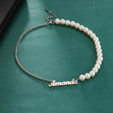 Lemegeton Pearl Necklace Personalized Name Choker Chain Jewelry