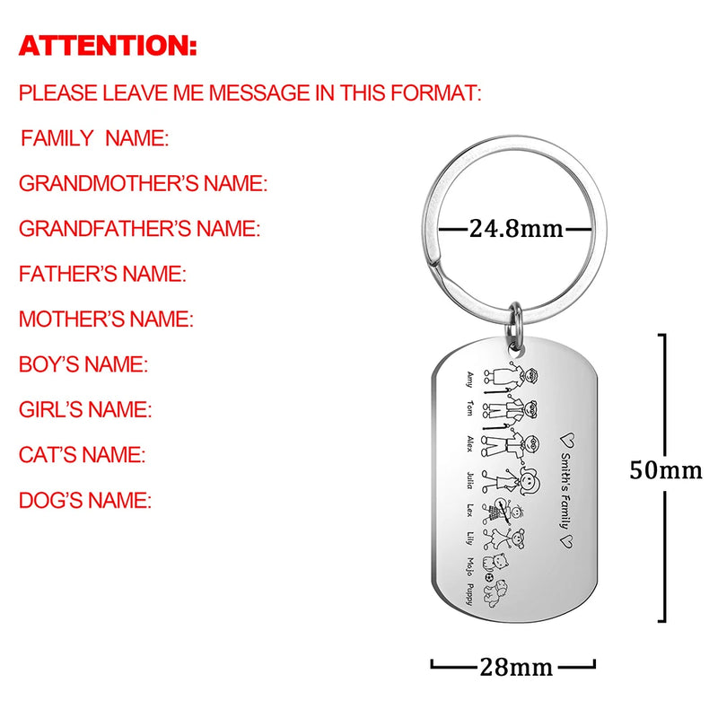 Lemegeton Family Keychain Engraved with Parents and Children Names
