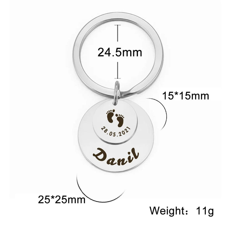 Lemegeton Personalized Baby Name Birth Keychain Stainless Steel Key Chain