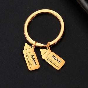 Lemegeton Baby Name Keychain Stainless Steel Engraved Keyring Mom Dad Gift