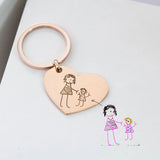 Personalized Kids Drawing Keychain - Engraved Handwriting Family Key Chain