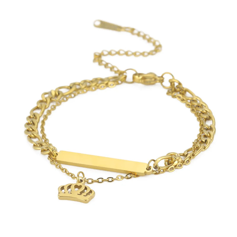 Lemegeton Personalized Crown Name Baby Bracelet Stainless Steel Cuban Chain