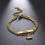 Lemegeton Personalized Crown Name Baby Bracelet Stainless Steel Cuban Chain