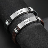 Personalized Family Names Bracelet Men Leather Beads Anniversary Gift