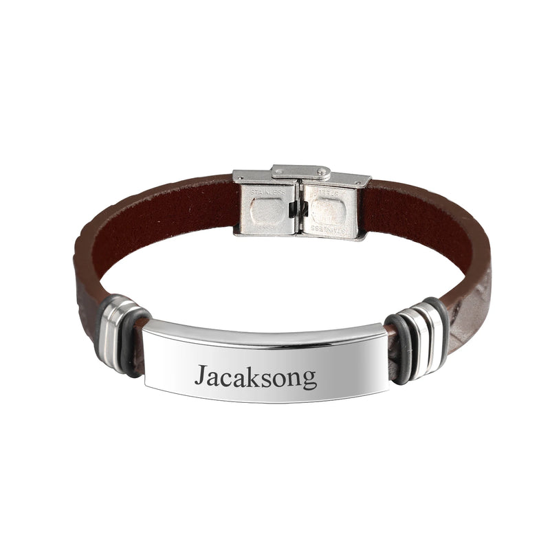 Personalized Family Names Bracelet Men Leather Beads Anniversary Gift