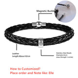 Personalized Family Name Bracelet Leather Stainless Steel Beads