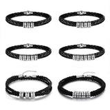 Personalized Family Name Bracelet Leather Stainless Steel Beads