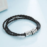 Personalized Family Name Bracelet Leather Stainless Steel Beads