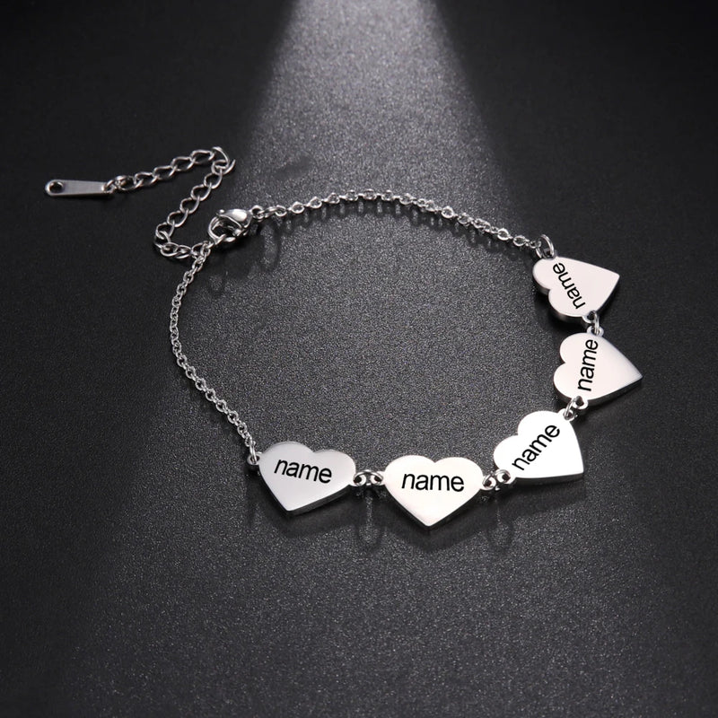 Personalized Heart Name Bracelet Stainless Steel Pendant Engraved Nameplate