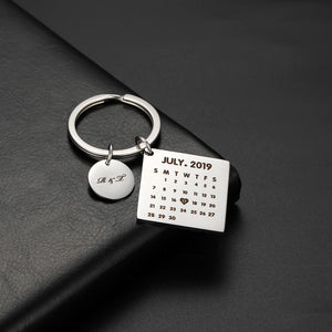 Personalized Calendar Date Key Chain Engraved Stainless Steel Wedding Gift