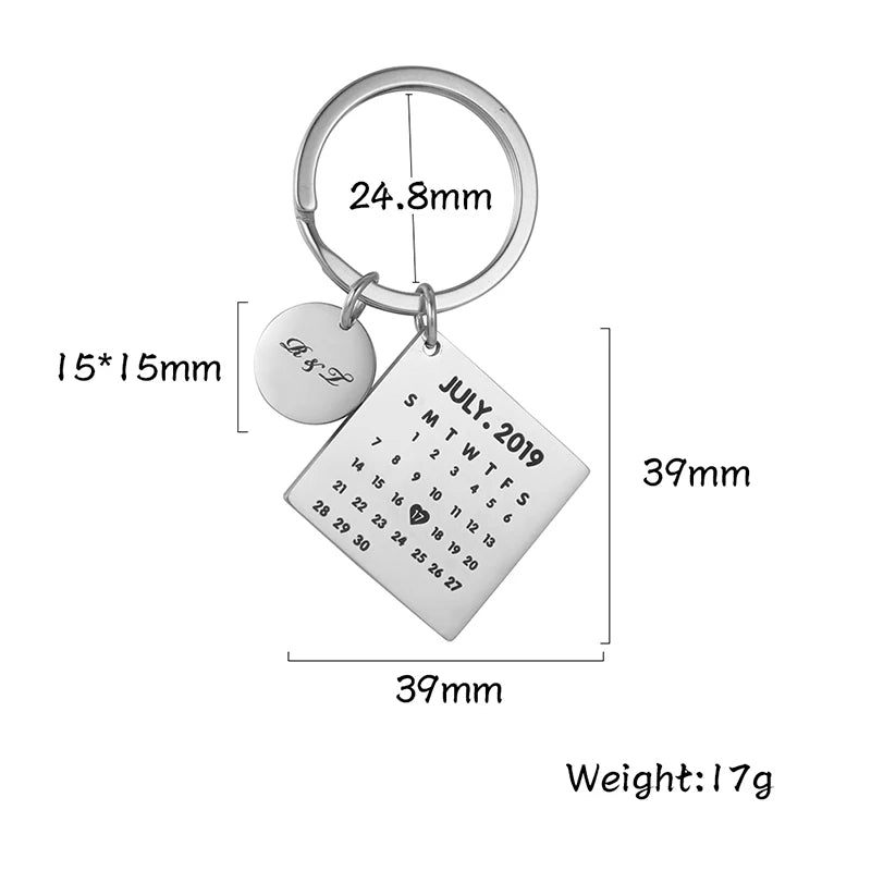 Personalized Calendar Date Key Chain Engraved Stainless Steel Wedding Gift