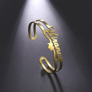 Lemegeton Heart Letter Cuff Bracelet Stainless Steel Jewelry
