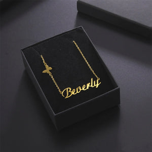 Personalized Butterfly Necklace Heart Choker Nameplate