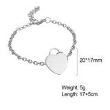 Lemegeton Love Heart Name Bracelet Stainless Steel Chain Charm Jewelry