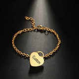 Lemegeton Love Heart Name Bracelet Stainless Steel Chain Charm Jewelry