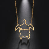 Lemegeton Turtle Pendant Name Necklace Women Stainless Steel Animal Jewelry