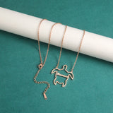 Lemegeton Turtle Pendant Name Necklace Women Stainless Steel Animal Jewelry
