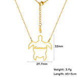 Lemegeton Turtle Pendant Name Necklace Women Stainless Steel Animal Jewelry