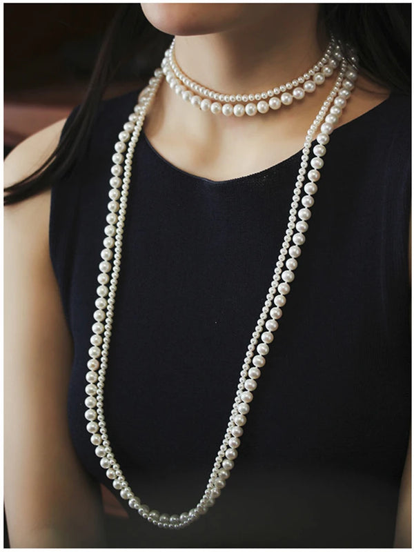 Pearl Multi-Layer Sweater Chain Necklace - Long Necklace Jewelry