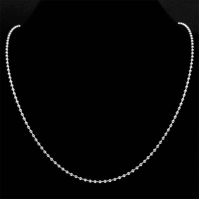 Ball Bead Chain Necklace for Women Men Stainless Steel Silver Jewelry