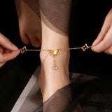 19+5cm Stainless Steel Women Butterfly Pendant Foot Chain Leg Bracelet