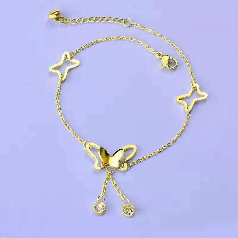 19+5cm Stainless Steel Women Butterfly Pendant Foot Chain Leg Bracelet