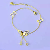 19+5cm Stainless Steel Women Butterfly Pendant Foot Chain Leg Bracelet