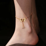 19+5cm Stainless Steel Women Butterfly Pendant Foot Chain Leg Bracelet