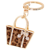 Leopard Bag Keychain Rhinestone Charms Pendant for Women Keychains