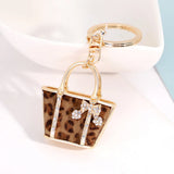 Leopard Bag Keychain Rhinestone Charms Pendant for Women Keychains