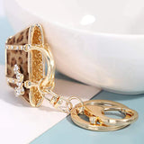 Leopard Bag Keychain Rhinestone Charms Pendant for Women Keychains