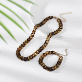 Leopard Acrylic Chain Necklace Bracelet Set European American Style Jewelry