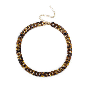 Leopard Acrylic Chain Necklace Bracelet Set European American Style Jewelry