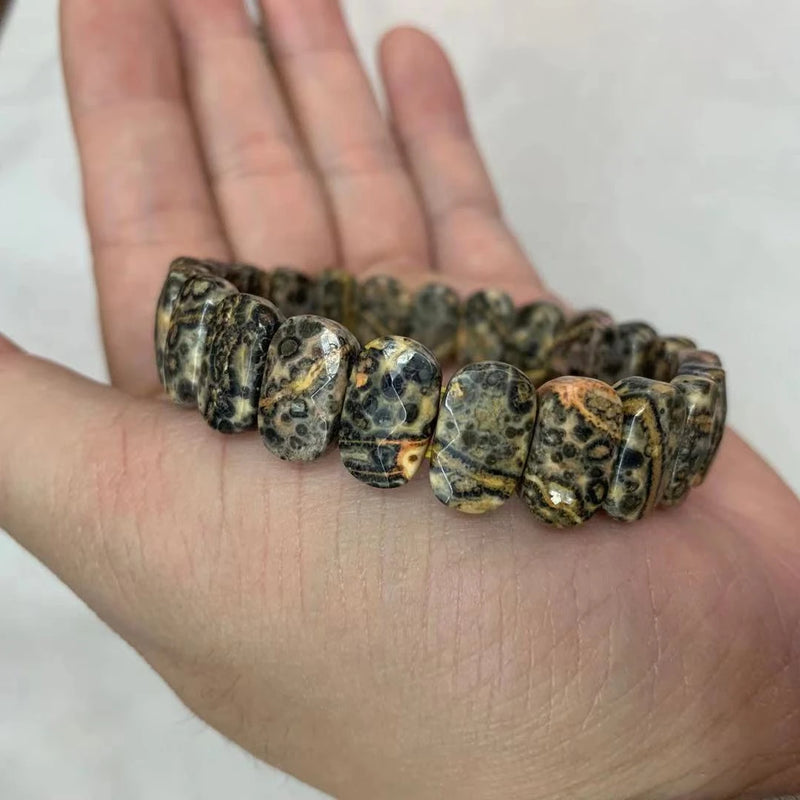Leopard Jaspers Stone Beads Bracelet Natural Gemstone Bangle