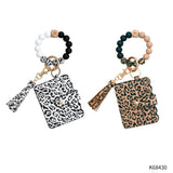 Leopard Print Silicone Beads Bracelet Keychain Ring with Wallet