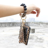 Leopard Print Silicone Beads Bracelet Keychain Ring with Wallet