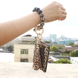 Leopard Print Silicone Beads Bracelet Keychain Ring with Wallet